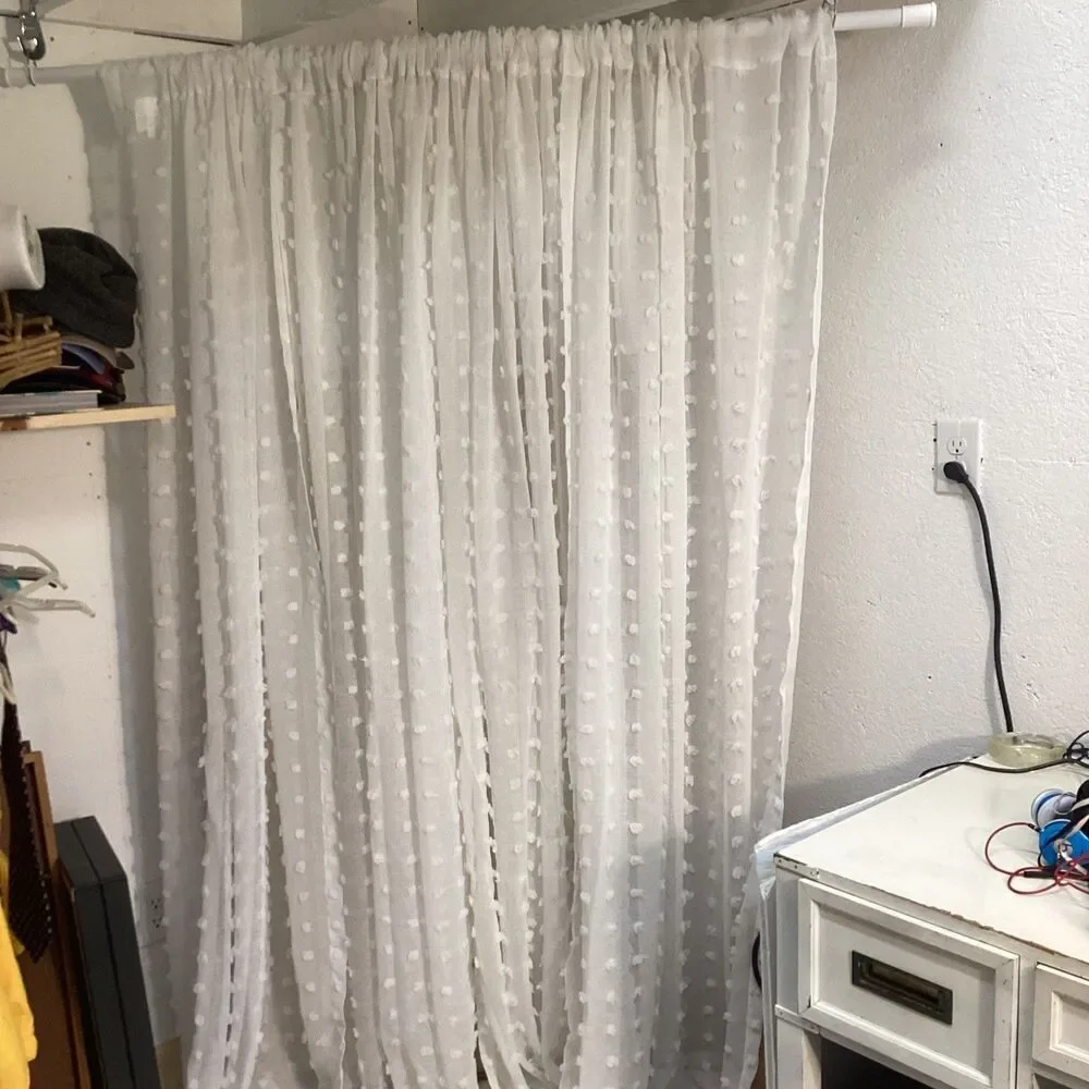 dkny curtain panels 4 white sheer pom pom design boho